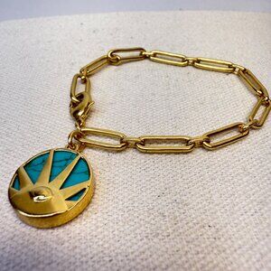 Turquoise Pendant Bracelet Evil Eye Sun Gold-Tone Chain  Dangle Charm